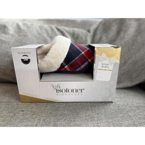Isotoner Womens Memory Foam Slipper Red Flannel Small (5-6)